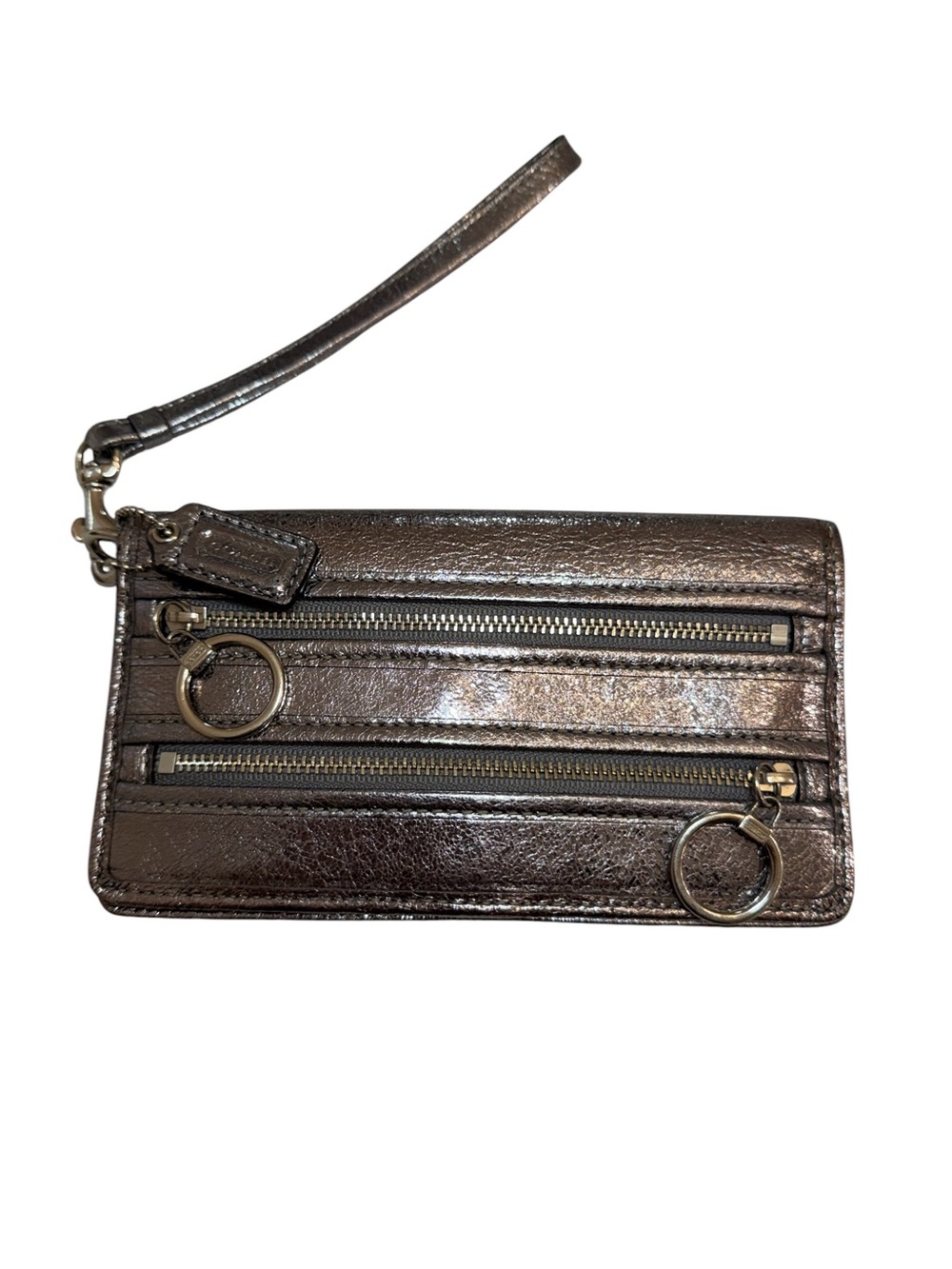 Coach Poppy Metallic Silver Leather Wristlet Clutch